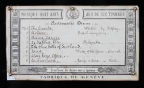 Programme de labBoîte à musique «Automatic Drum». B.A. Brémond, Genève vers 1865.